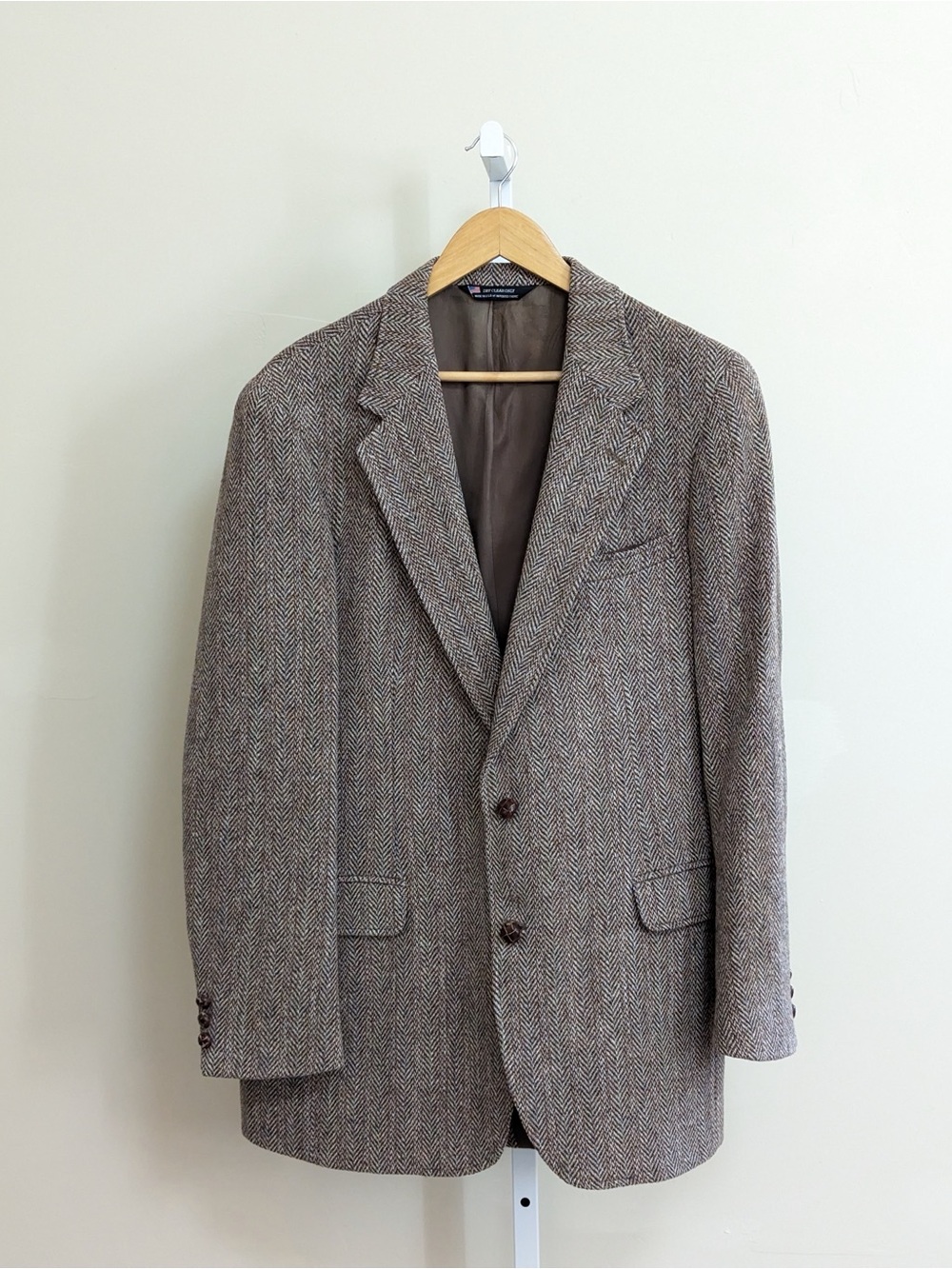 1980s John Alexander Harris Tweed Herringbone Blazer 40R/42R Scottish Wool USA